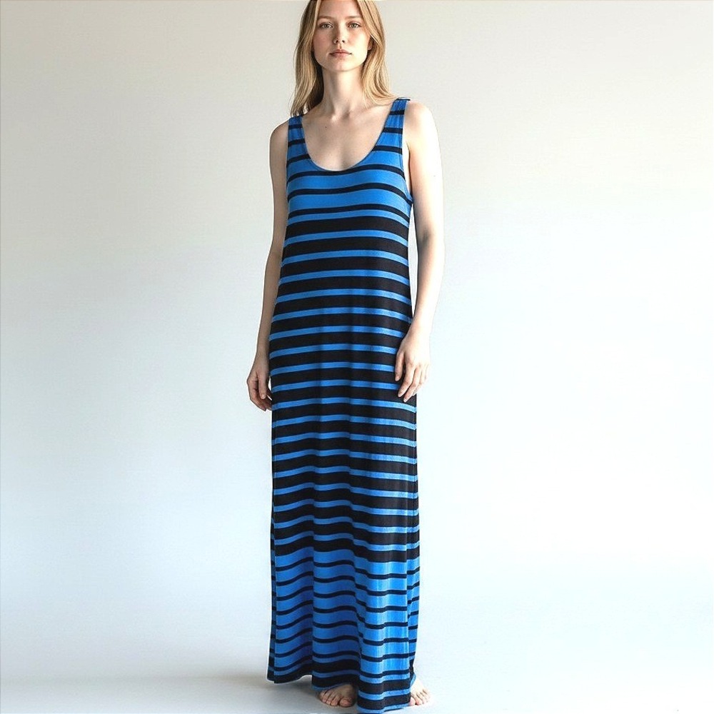Old Navy Womens Blue Black Striped Sleeveless Scoop Neck Maxi‎ Dress Size M Slit